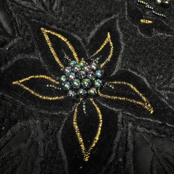 Vintage 90s Mohair Wool Cardigan Sz. S Black Beaded Appliqué  Fuzzy Whimsigoth - Picture 10 of 12